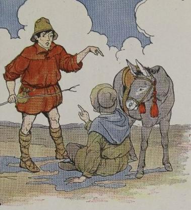 An illustration for the story The Ass And Its Shadow by the author Aesop